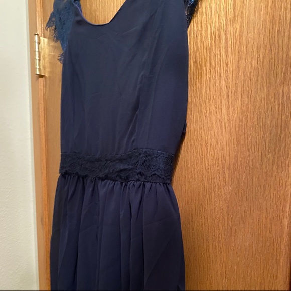 NWT! Navy Blue Lace Deep V Back Mini Dress - Picture 8 of 15